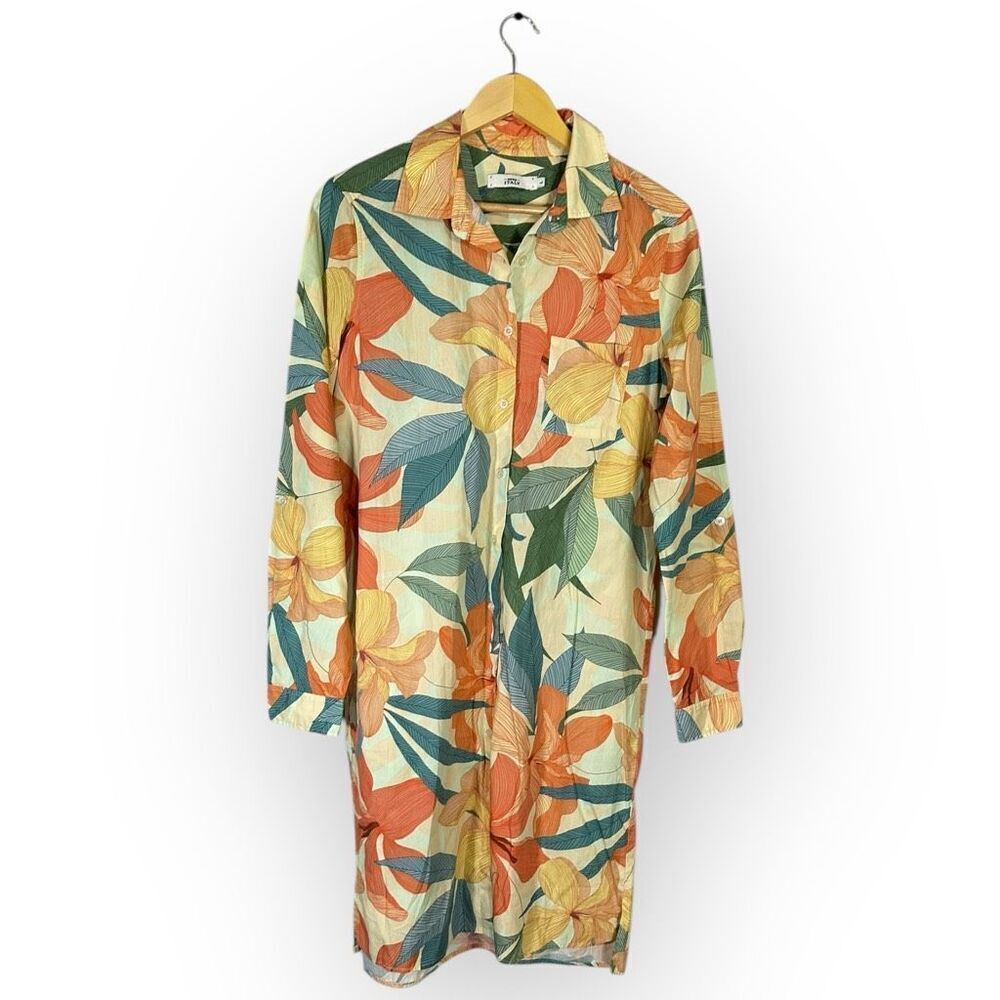 0039 Italy Women's Size Large Long Sleeve Floral Multi Color Printed Midi Dress